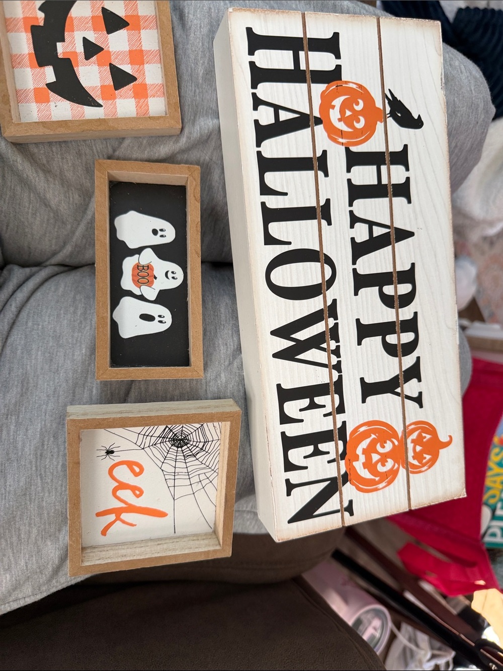 Happy Halloween Wooden Sign Set - Black & Orange
